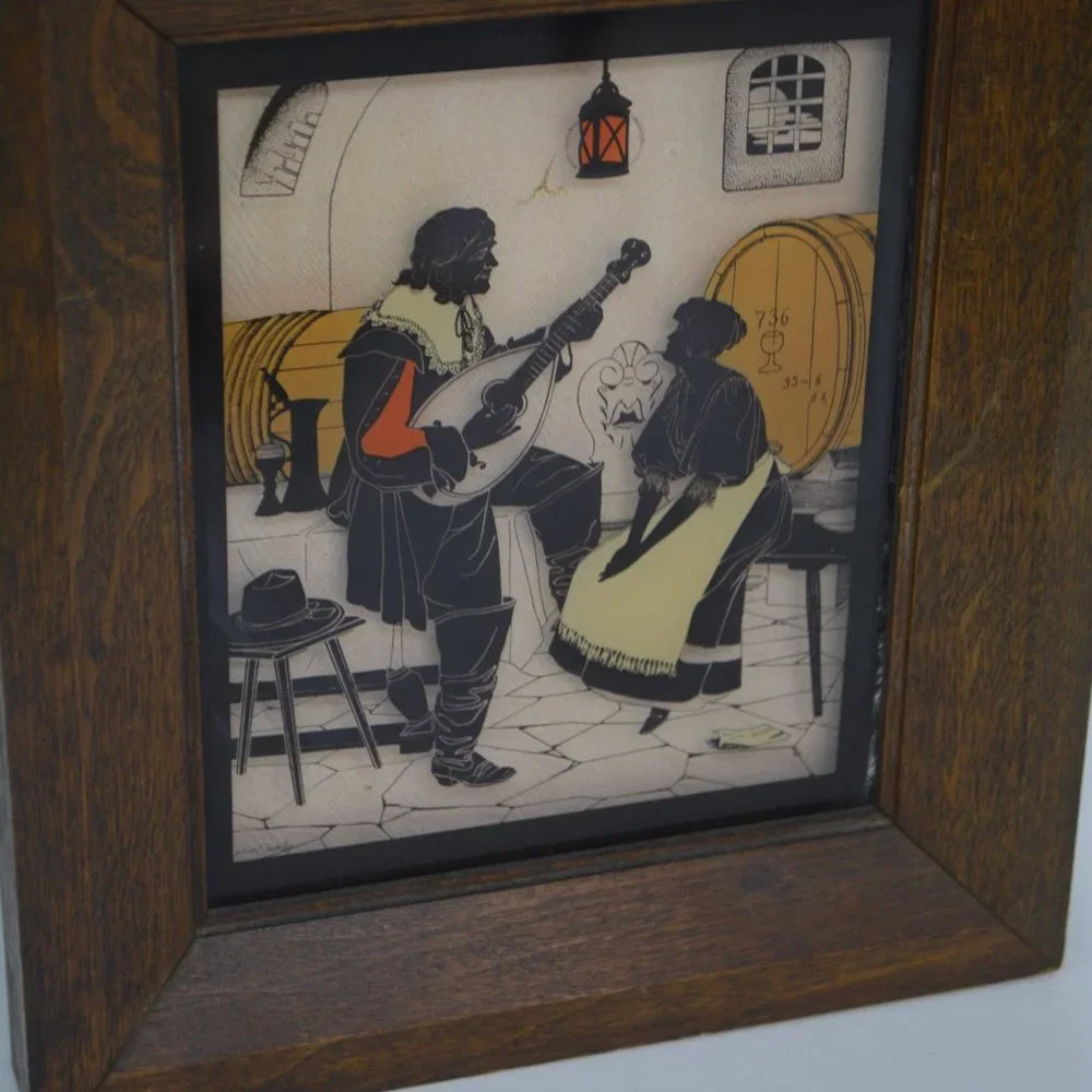 Vtg Antique Reverse Painting Silhouettes Framed C&A Richards Old Heidelberg Inn
